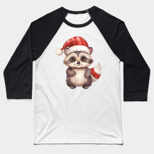 Raccoon in Santa Hat Baseball T-Shirt